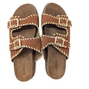 Brown Double Buckle Sandals White Stitching Comfortable Sole 11 Cushionaire